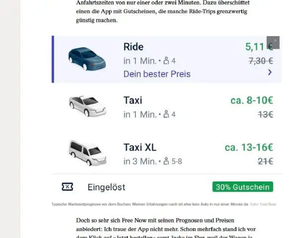 Free Now Fahrgast: Ride ab 5,11€, Taxi ab 8-10€. Die App bietet Gutscheine, aber die Bewertung ist gemischt.
