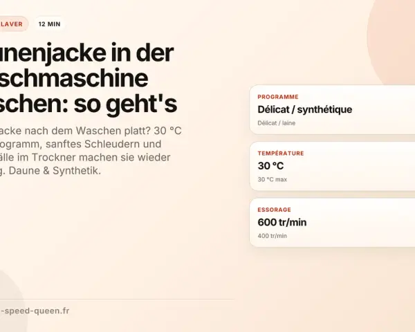 Anleitung: Daunenjacke in der Waschmaschine waschen. Schonprogramm, 30°C, sanftes Schleudern. Tennisbälle im Trockner machen sie wieder bauschig.