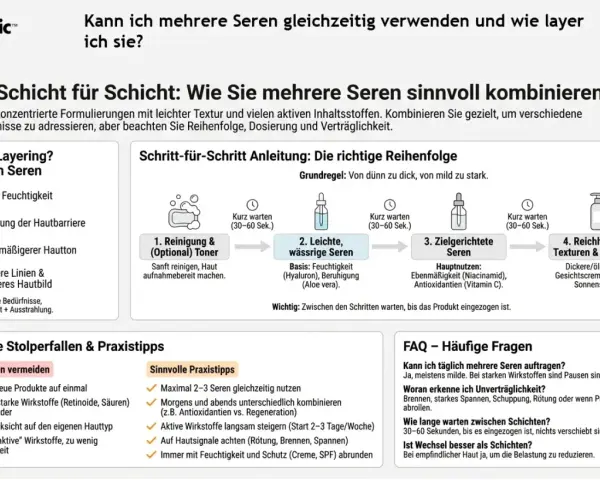 So können Sie mehrere Seren sinnvoll kombinieren: Von dünn zu dick, von mild zu stark. Layering für strahlende Haut.