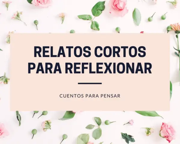 Relatos cortos para reflexionar, con un fondo de flores delicadas. Cuentos para pensar que invitan a la introspección.