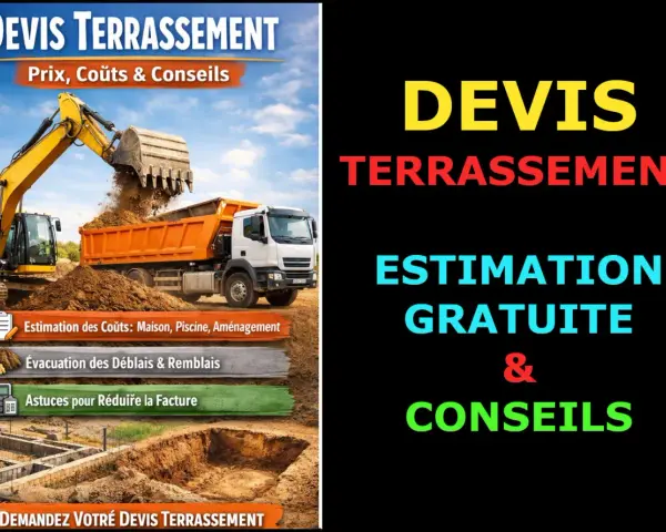 Excavatrice chargeant une benne, devis terrassement piscine, estimation gratuite et conseils pour réduire la facture.