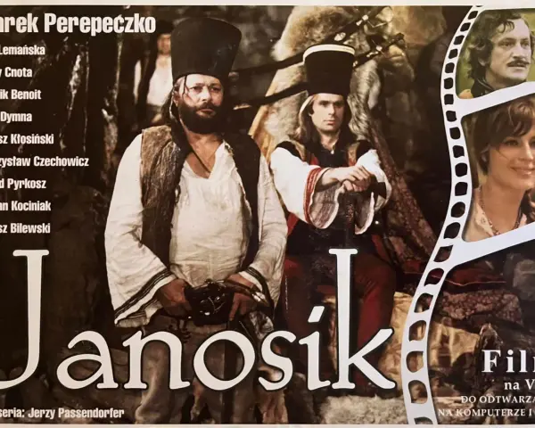 Plakat filmu "Janosik" w reżyserii Jerzego Passendorfera. Marek Perepeczko i Jerzy Cnota w rolach głównych.
