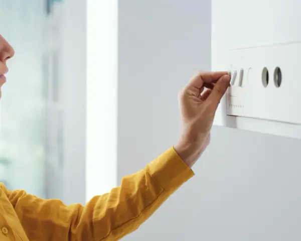 Donna regola il termostato per impostare la temperatura acqua sanitaria a 40 gradi.