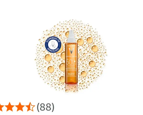 Olio protettivo Vichy Capital Soleil SPF 50, con pentaerythrityl tetra-di-t-butyl hydroxyhydrocinnamate, raccomandato dai dermatologi.