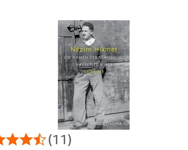 Schwarz-weiß Foto eines Mannes vor einer Tür, mit dem Titel "Nâzim Hikmet: Die Namen der Sehnsucht".