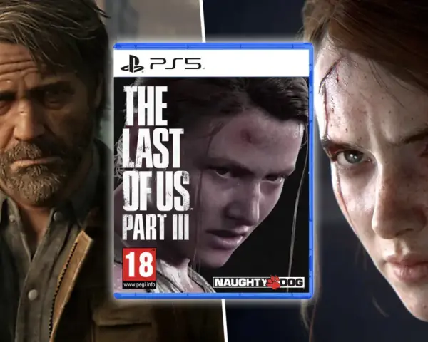 Joel y Ellie, con el logo de The Last of Us Parte III.