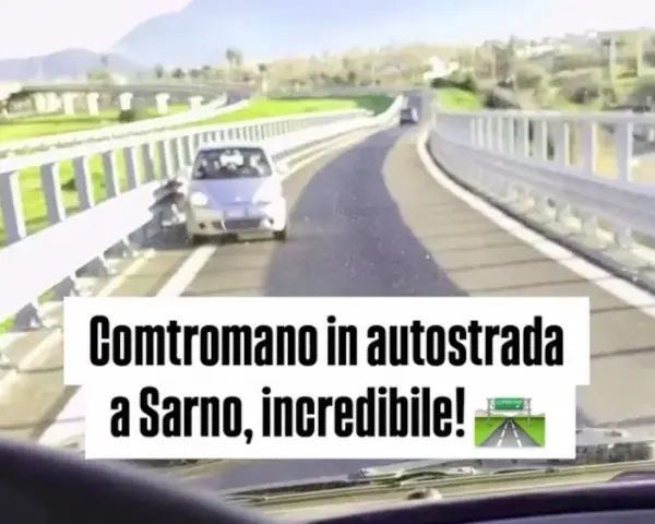 Un'auto contromano in autostrada a Sarno, un comportamento pericoloso che viola l'art. 143 CDS.