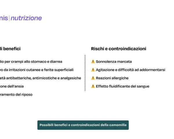 Elenco dei camomilla benefici: rimedio per crampi, sollievo cutaneo, proprietà antibatteriche, riduzione ansia e miglioramento riposo.