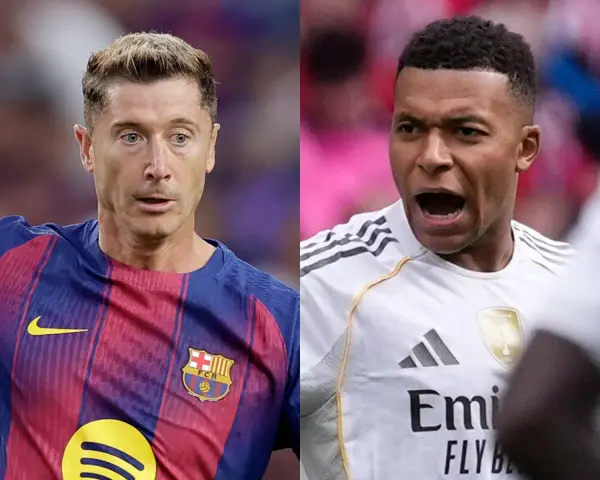 Robert Lewandowski i Kylian Mbappé, dwaj czołowi napastnicy, rywalizujący o tytuł króla strzelców La Liga.