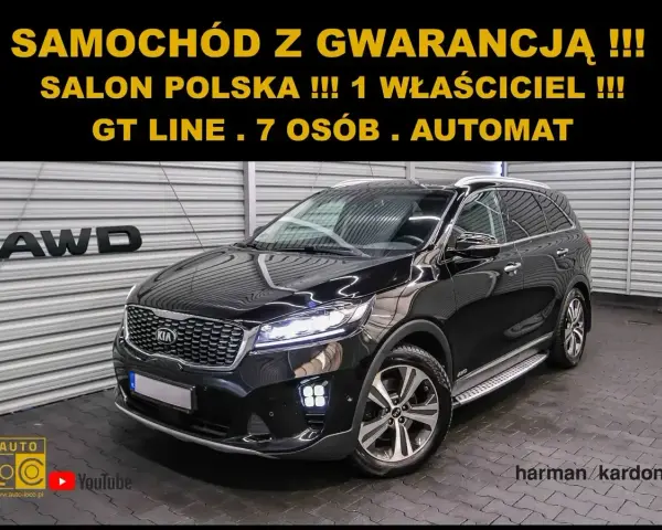 Czarny Kia Sorento GT Line, 7-osobowy automat z polskiego salonu. Sprawdź atrakcyjną kia sorento cena!