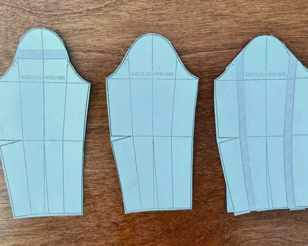 Trois patrons de manche montée, prêts à être découpés pour un projet de couture.
