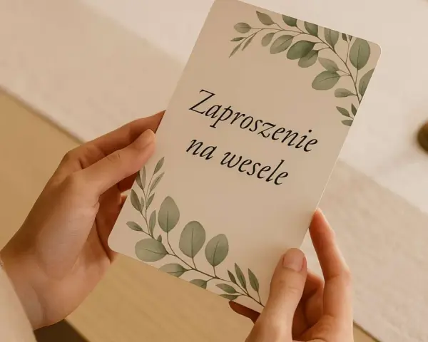 Eleganckie zaproszenie na wesele z motywem liści. Szukasz sposobu, jak sformułować zaproszenie na wesele bez dzieci bez urazy gości?