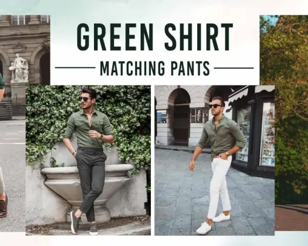 Estilos de moda masculina: camisa verde con pantalón verde, pantalón azul y pantalón beige.