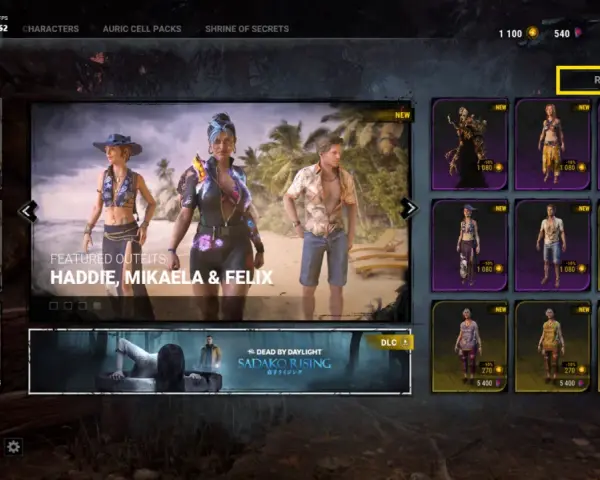 Kody do DBD można wpisać w menu "REDEEM CODE". Widoczne są nowe stroje dla Haddi, Mikaeli i Felixa.