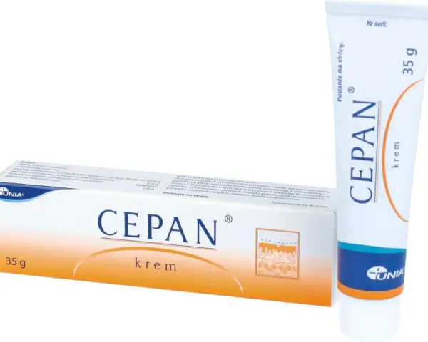 Krem Cepan w tubce i pudełku. Wiele osób szuka cepan opinie, by dowiedzieć się o jego skuteczności.