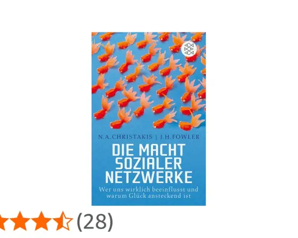 Buchcover mit vielen orangen Fisch-Symbolen und dem Titel "Die Macht sozialer Netzwerke".