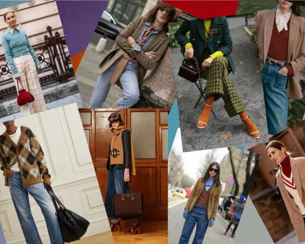 Modelli con giacche, maglioni a rombi e pantaloni a quadri, un look che evoca lo **stile collegiale** con un tocco moderno.
