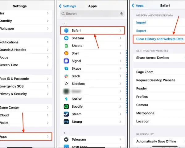 Instruktioner för att rensa safari-historik. Navigera genom inställningar för att rensa safari.
