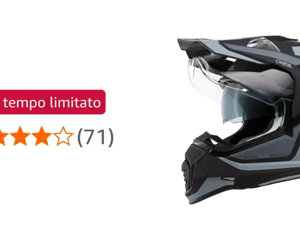 Casco O'Neal Sierra grigio e nero, con visiera trasparente e grafica moderna. Ideale per avventure off-road.