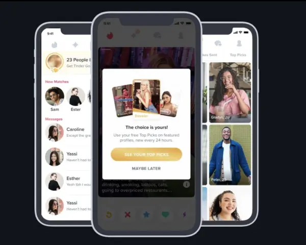 Aplikacja Tinder, gdzie możesz poznać nowych ludzi. Zobacz swoje Top Picks i zdecyduj, czy chcesz się z kimś umówić.