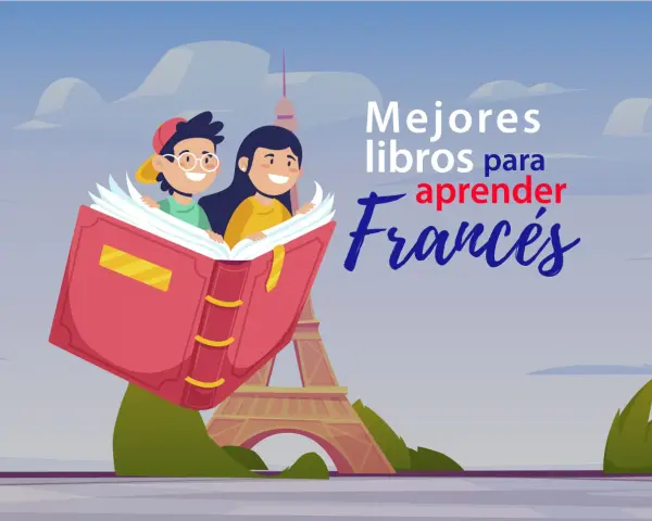 Dos niños sonríen leyendo un libro abierto sobre París. Descubre los mejores libros para aprender francés y emprender tu aventura lingüística.