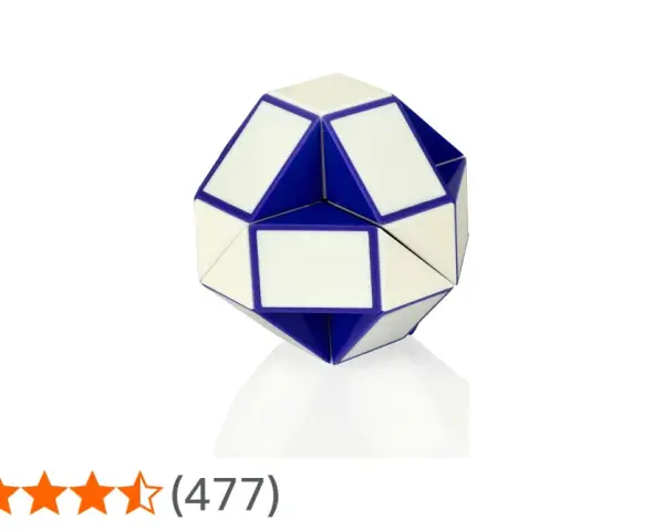 En blåvit rubiks orm i en klotformad formation.