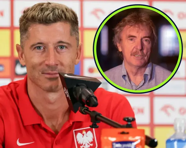 Robert Lewandowski w czerwonej koszulce i Zbigniew Boniek w okręgu.