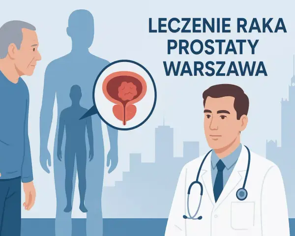Leczenie raka prostaty w Warszawie. Lekarz omawia z pacjentem obraz układu moczowo-płciowego z zaznaczoną zmianą.