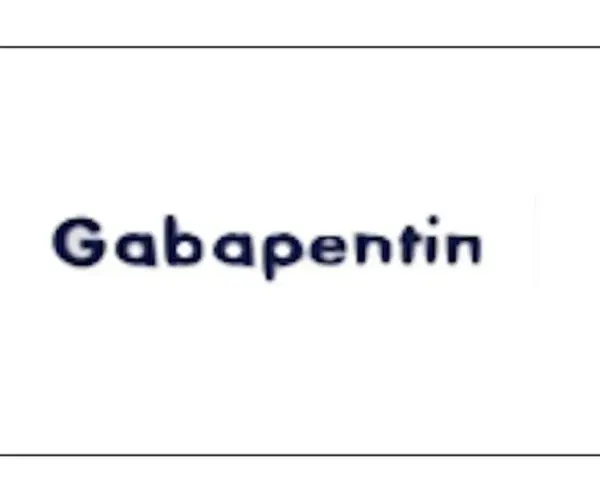 Napis "Gabapentin" w ciemnoniebieskiej czcionce na białym tle.