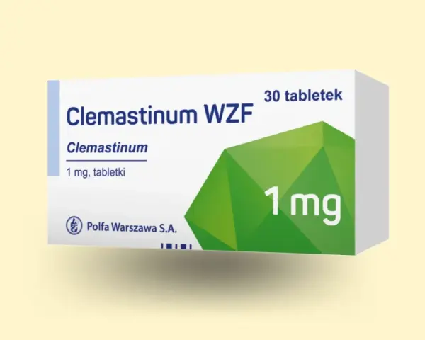 Opakowanie leku Clemastinum WZF 1 mg, zawierające 30 tabletek. Producent: Polfa Warszawa S.A.