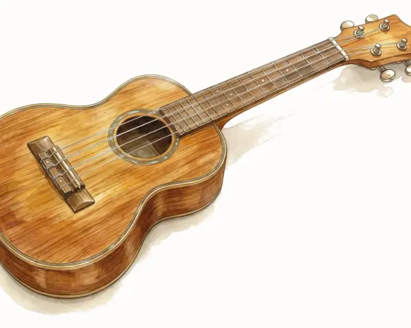 Ein Ukulele, ein beliebtes Musikinstrument, mit wunderschöner Holzmaserung.