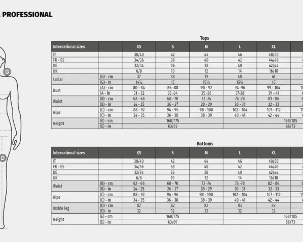 Tabla de equivalencias de talla 52 de pantalón para mujer, con medidas de cintura, cadera y pierna.