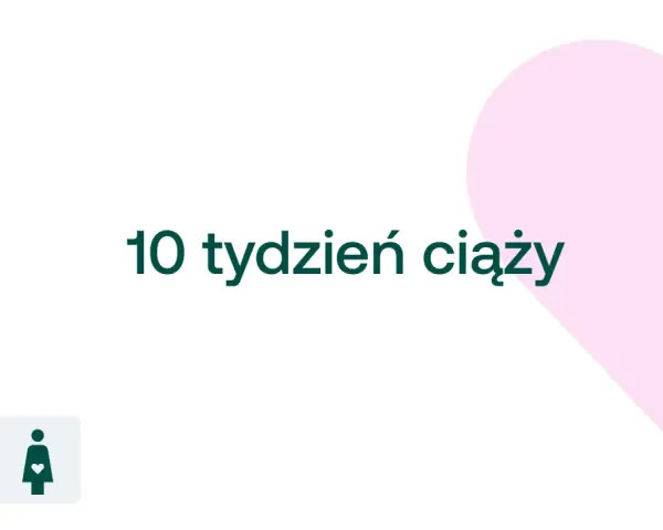 10 tydzień ciąży. Mały brzuszek, serce i ikony D+ oraz kobiety w ciąży.