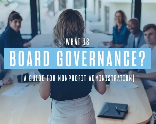 A group discusses board governance, a guide for nonprofit administration, in a meeting.