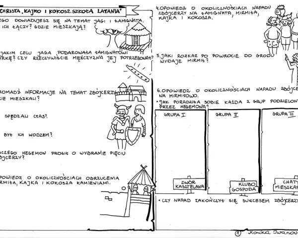 Test "Kajko i Kokosz: Szkoła latania" - zadania o zbójcerzach, Mirmił, Jaga i Łamignat.