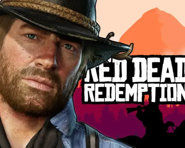 Arthur Morgan, protagonista de Red Dead Redemption 2, con el logo del juego. Opiniones de Red Dead Redemption 2.