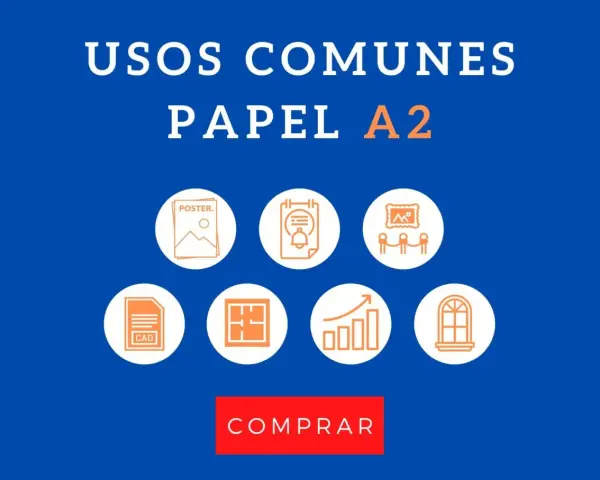 Usos comunes de papel A2: pósters, planos CAD, gráficos, etc. Ideal para proyectos creativos y profesionales.
