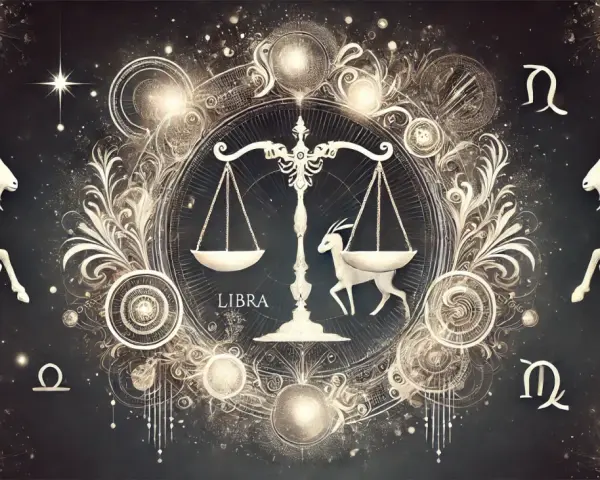 Waga i koziorożec w kosmicznej oprawie. Symbolika zodiaku z elementami astrologicznymi.