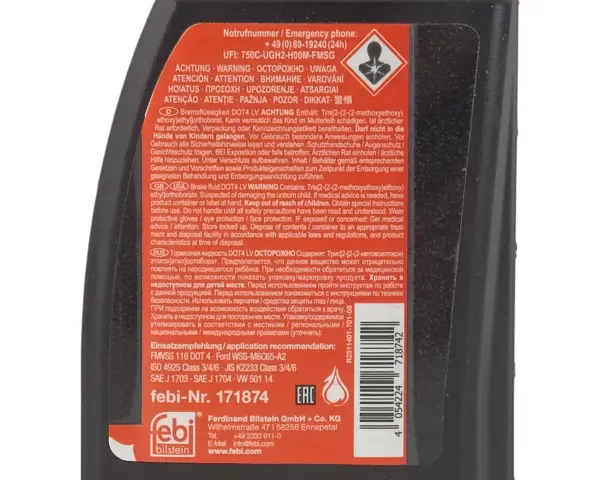 Płyn hamulcowy DOT4 LV. Oznaczenie produktu i jego skład. Informacje o bezpieczeństwie i zastosowaniu.
