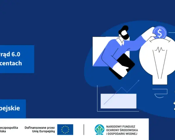 Budżet programu Mój Prąd 6.0 wykorzystany w 95%. Grafika przedstawia inwestycję w energię odnawialną, symbolizowaną przez żarówkę i worek z pieniędzmi.