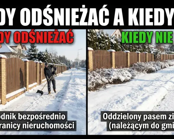 Dwa chodniki pokryte śniegiem: jeden odśnieżany przez mężczyznę, drugi zarośnięty.
