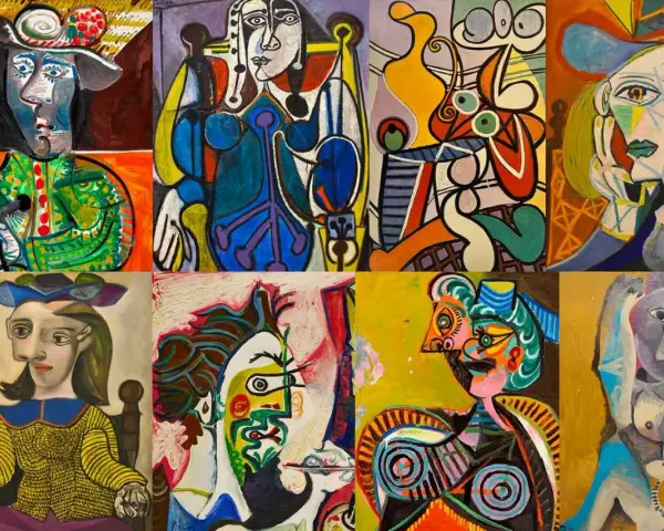 Kolekcja dzieł kubizm przedstawiciele: Picasso i inni mistrzowie w geometrycznych, wielowymiarowych portretach.