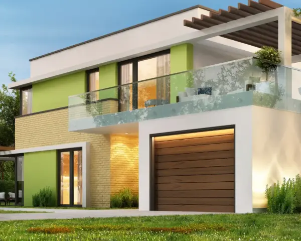 Casa moderna con garage e balcone. Per una casa di 150 mq, quanti kw servono per un impianto efficiente?