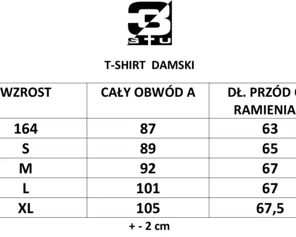 Tabela rozmiarów damskich t-shirtów. Sprawdź, jaki to rozmiar XXL, porównując wzrost i obwód.