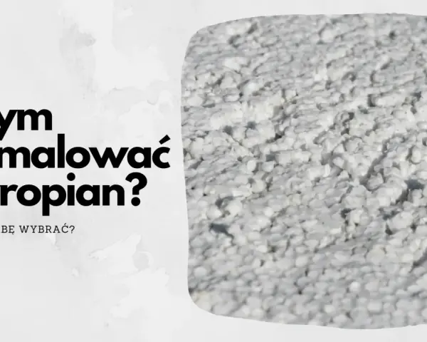 Pytanie "Czym pomalować styropian?" i zbliżenie na białą, porowatą powierzchnię styropianu.