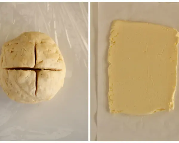 Impasto per pasta fatta in casa pronto per essere lavorato, accanto a una lastra di burro.