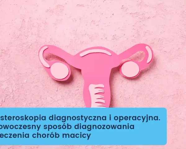 Różowa grafika macicy z jajowodami. Histeroskopia diagnostyczna i operacyjna to nowoczesny sposób diagnozowania i leczenia chorób macicy.