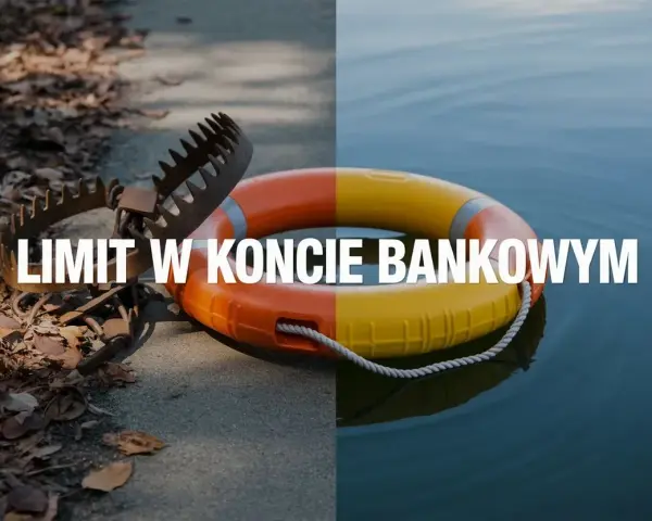 Pułapka na zwierzęta i koło ratunkowe symbolizują pułapki i ratunek związane z **limitem kredytowym na koncie**.