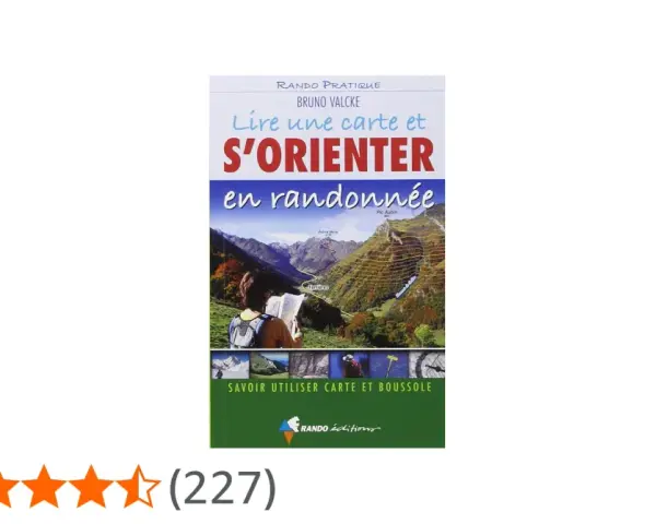 Livre "Lire une carte et s'orienter en randonnée" montrant des massifs montagneux, une personne consultant une carte et des sentiers.
