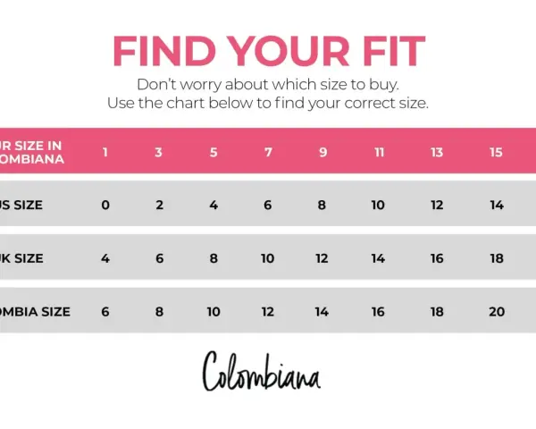 Tabla de tallas: talla 40 de pantalón equivale a talla 16 US, 18 UK y 20 Colombiana.